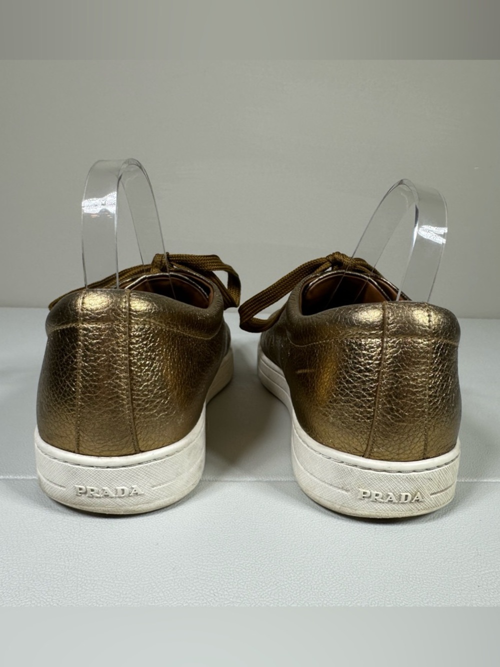 Prada Metallic Gold Buffalo Leather Sneakers - Picture 14 of 16